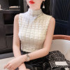半高领无袖植绒蕾丝吊带背心内搭马甲打底衫女秋冬加绒加厚上衣春