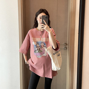 孕妇短袖t恤卡通动漫纯棉粉色夏季韩版宽松中长款上衣打底衫