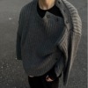 cleanfit深灰色圆领短款慵懒风，毛衣男生冬季设计高级感针织衫外套