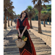 新疆旅游穿搭波西米亚连衣裙异域风情风大码沙滩裙子泰国度假长裙