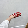 阿马司2022夏欧美(夏欧美)凉鞋，女平底时尚百搭细带，红色罗马真皮女鞋子
