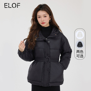 ELOF冬季羽绒服女连帽白鸭绒保暖90%绒含量时尚外套面包上衣百搭