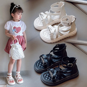 女童凉鞋2023夏季小女孩帮罗马凉靴后拉链交叉绑带时尚凉鞋