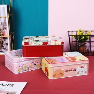 小铁盒长方形桌面饰品，化妆品卡片储物盒子饼干糖果零食铁皮收纳盒