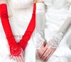 2023款婚礼手套婚纱手套，长款红色蕾丝露指结婚手套白色配件