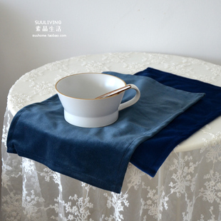 法式美式北欧式简约纯色丝绒布，复古西餐垫布艺盖巾餐布餐巾垫布