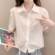 时尚短袖雪纺衬衫女夏2024韩版宽松显瘦白色上衣气质洋气小衫