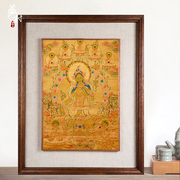 藏村手绘尼泊尔金卡唐卡绿度母，挂件天然矿物，颜料实木相框玄关壁画
