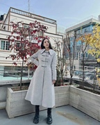 智秀同款长款浴袍式双面羊绒羊毛，灰色呢大衣女，外套韩版法式秋冬新