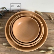 日式榉木大号果盘实木水果沙拉，碗泡面碗圆形整木碟子果盘超大号