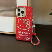 pearlshellhellokitty凯蒂猫红色苹果15甜酷石kt链条，适用iphone14promax手机壳，13全包双层12电镀