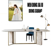 北欧轻奢大理石长方形餐桌椅组合现代简约不锈钢创意餐桌家用饭桌