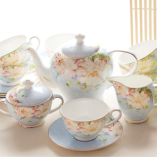 骨瓷咖啡杯套装欧式下午茶茶具15头咖啡具英式茶具，陶瓷花茶带架子