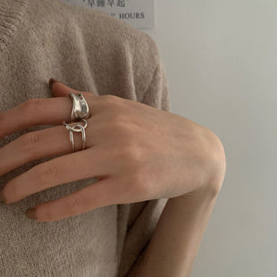 日式轻奢ins小众设计银戒指chi女潮人时尚个性复古冷淡风开口指环