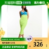 香港直邮潮奢asos女士设计针织，前扭纹拼色黄绿色(黄绿色)长款连衣裙(蓝)