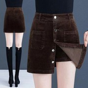 灯芯绒短裤裙女秋冬季2023时尚高腰包臀假两件外穿条绒短裤裙