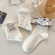 日系可爱jk学院风白色蝴蝶结，袜子女洛丽塔公主，少女花边堆堆袜甜美