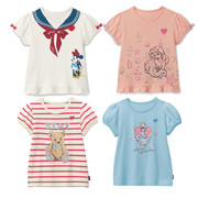 出口日本夏季女童纯棉卡通动漫，短袖t恤中小童圆领蝴蝶结半袖上衣