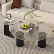 意式轻奢钢化玻璃茶几小户型简约现代客厅家用创意，圆形组合茶桌子