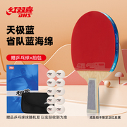 红双喜礼盒装乒乓球拍天极蓝系列，蓝海绵乒乓球成品拍横直单拍