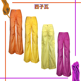 西子瓦22春夏赛博朋克彩色机能性风纯棉工装超低腰直筒休闲长裤女