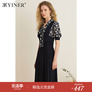 YINER音儿女装夏季拼接收腰含桑蚕丝百褶裙连衣裙