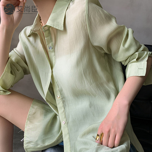 韩版夏季宽松长袖衬衫防晒气质ol时尚，女士衬衣洋气设计感小众休闲