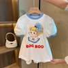 女童连衣裙2024夏季宝宝洋气，韩版卡通印花短袖中长款t恤裙子
