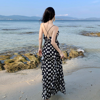 沙滩裙女海边度假波西米亚，长裙泰国旅游荷叶边波点露背吊带连衣裙