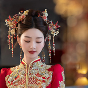 新娘饰品结婚蝴蝶花朵古风古典秀禾汉服中式婚礼手工红色头饰