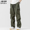 jeep吉普军绿色工装裤男士，春季宽松直筒，男裤美式休闲运动裤子