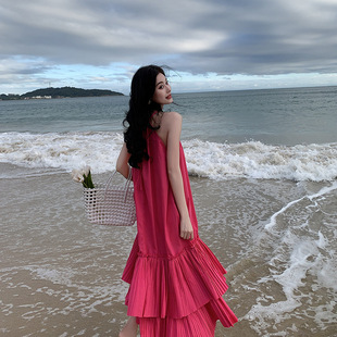 timothee沙滩裙挂脖长裙，三亚海边度假吊带，连衣裙慵懒风女装裙子