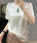 新中式国风真丝t恤女圆领短袖，桑蚕丝上衣设计感小众百搭洋气小衫