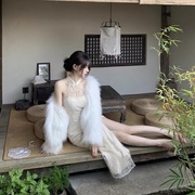 夏季白色长款旗袍裙女高开衩新中式连衣裙连衣裙