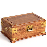 红木首饰盒带锁花梨木，中式仿古饰品收纳盒实木质百宝箱婚庆