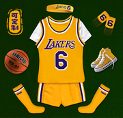 儿童篮球服套装短袖，假两件夏季中小学生，定制运动服詹姆斯6号球衣