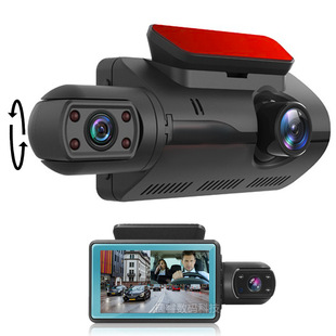 跨境车前车内3寸行车记录仪高清双镜头，双录360度车载摄像机1080p
