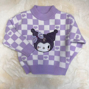 冬季儿童紫色格子库洛米毛衣1888