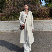 白色休闲中长款西装外套女2023春季高级感韩版显瘦西服风衣秋