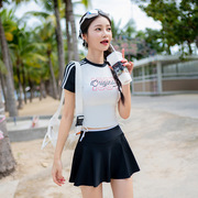 泰国女游泳衣分体裙式运动版显瘦少女学生保守拼色泡温泉泳装