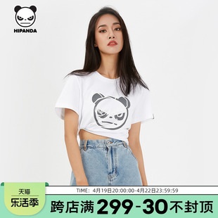 hipanda你好熊猫女装，t恤熊猫头短袖，上衣设计潮牌商场同款