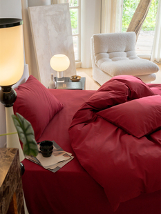 简约100支纯棉磨毛大红四件套，全棉1.5m1.8米床上用品，床单被套保暖