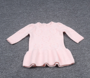 秋冬季G家婴童系列女宝淡粉色长袖套头毛衣针织衫带裙摆不退不换