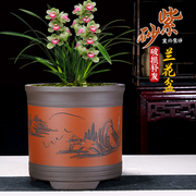 紫砂花盆多肉君子兰悬崖式圆柱，桶形盆室内花卉绿植高档陶瓷盆