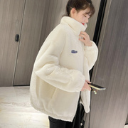 2022冬季羊羔毛毛绒外套女学生韩版宽松中长款加厚保暖棉服潮