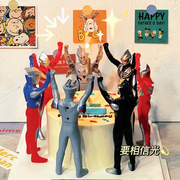 六一儿童节奥特曼生日蛋糕装饰插牌公仔，摆件大号超人，男孩礼物玩具