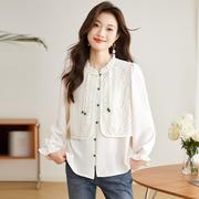 新中式上衣国风女装2024春季设计感白色，衬衫长袖衬衣漂亮小衫