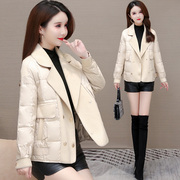 羽绒服短款女2023冬季时尚，气质韩版保暖西装领小个子拼接外套