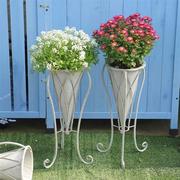 铁艺法式做旧锥形水泥灰三角花架鲜花桶花园阳台室外落地式花盆架