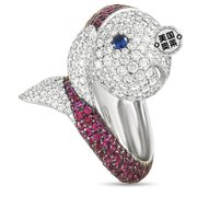 Chopard 18K 白金 1.88 克拉钻石、红宝石和蓝宝石鱼形戒指 - 白